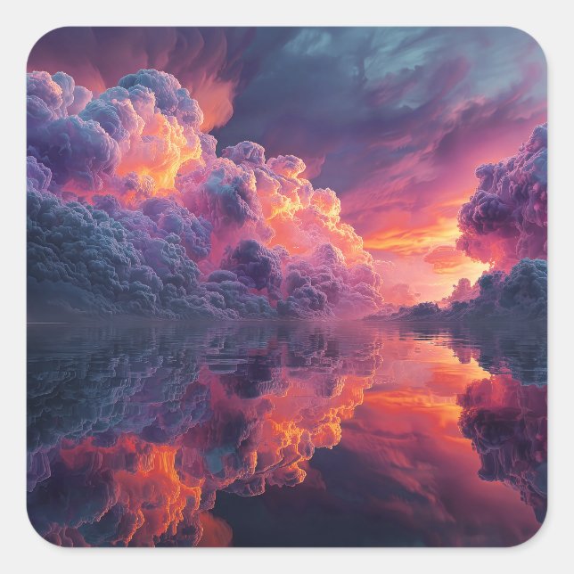 Adesivo Quadrado Surreal Glowing Sunset Clouds Reflected In Water (Frente)
