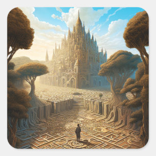 Adesivo Quadrado Surreal Maze Castle Landscape Fantasy Art
