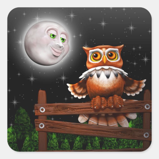 Adesivo Quadrado Surreal Owl e Moon Stickers (Frente)