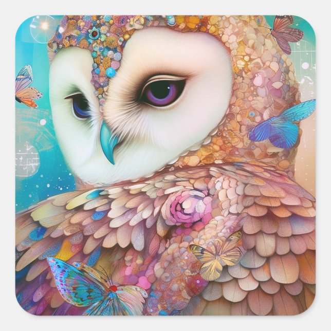 Adesivo Quadrado Surreal Owl Fantasy Art (Frente)