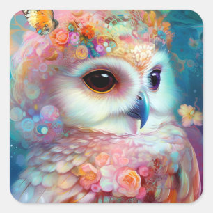 Adesivo Quadrado Surreal Owl Fantasy Art