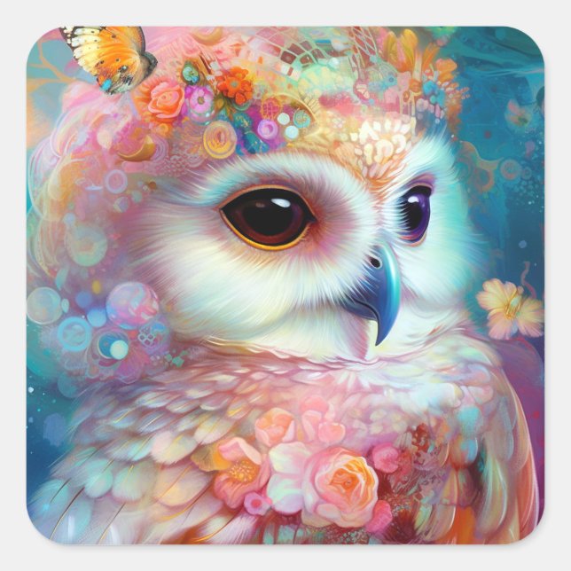 Adesivo Quadrado Surreal Owl Fantasy Art (Frente)