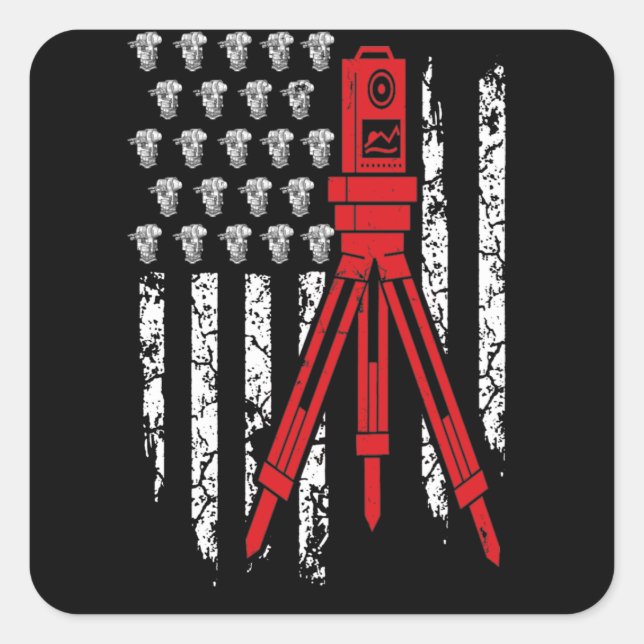 Adesivo Quadrado Surveyor Engineer Flag USA (Frente)