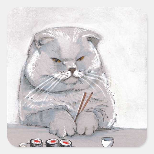 Adesivo Quadrado Sushi Cat Grumps ©CSiravo (Frente)