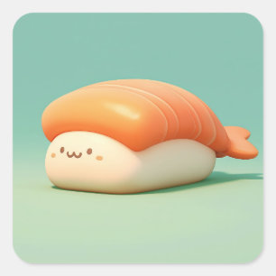 Adesivo Quadrado Sushi de camarão de argila feliz
