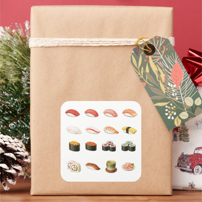 Adesivo Quadrado Sushi Guide Sticker – Japanese Food Chart Decal (Feriado)