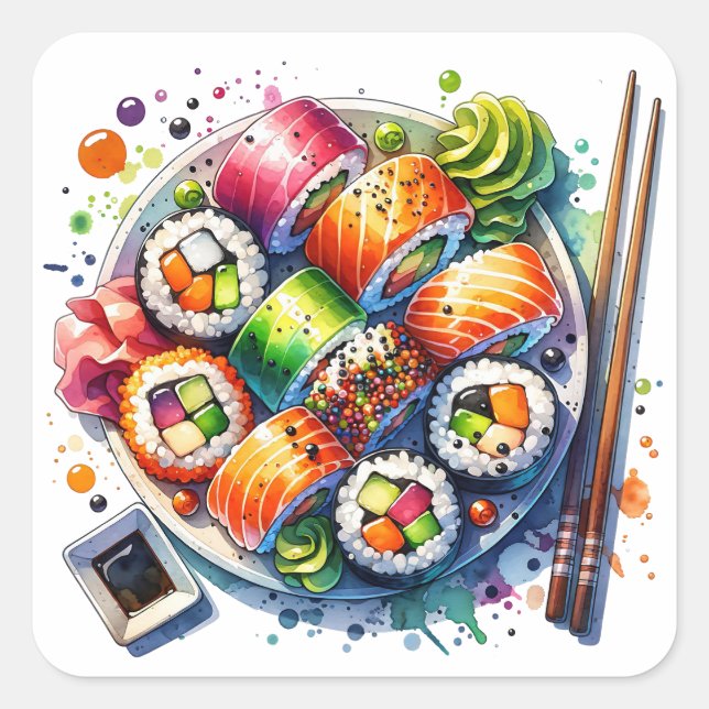 Adesivo Quadrado Sushi Rolls - Comida Divertida (Frente)