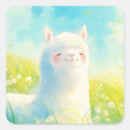 Adesivo Quadrado Susurros de Primavera com uma Alpaca