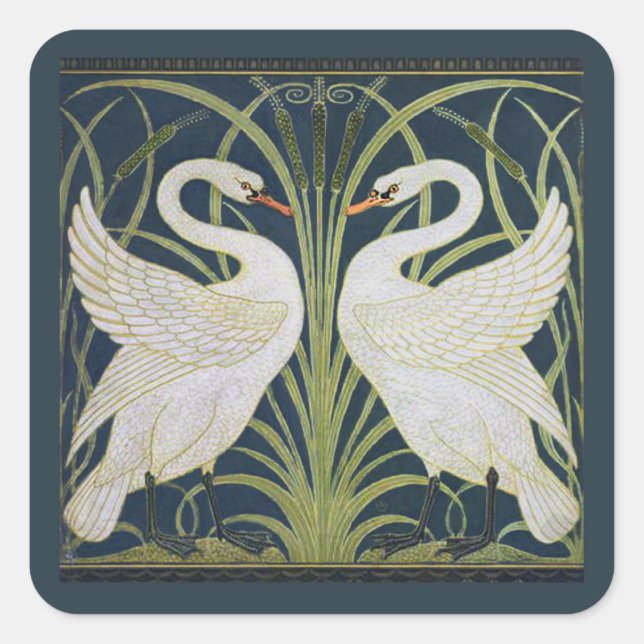 Adesivo Quadrado Swan Art Nouveau Dois Swans (Frente)