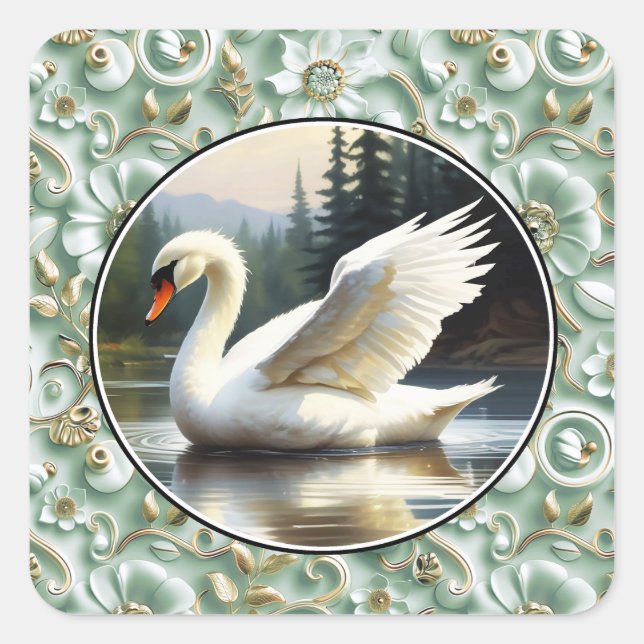Adesivo Quadrado Swan Glides Gracefully on Lake (Frente)