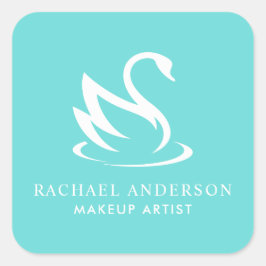 Adesivo Quadrado Swan Silhouette em Robin Egg Blue