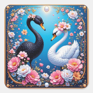 Adesivo Quadrado Swans de Casamento Enquadrados com Dourados e Blos