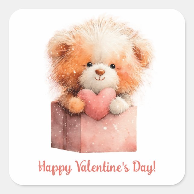 Adesivo Quadrado Sweet Bear Valentine Gift Art (Frente)