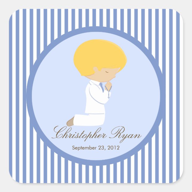 Adesivo Quadrado Sweet Boy First Sagrada Commune Sticker Blue (Frente)