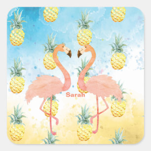 Adesivo Quadrado Sweet Girly Flamingo e abacaxi