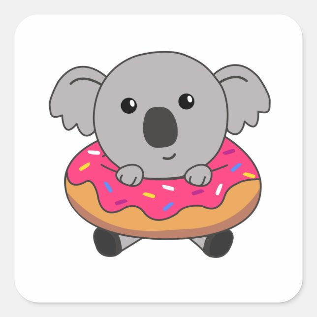 Adesivo Quadrado Sweet Koala Koalas Loaf Rosquinha Sprinkles Rosa (Frente)