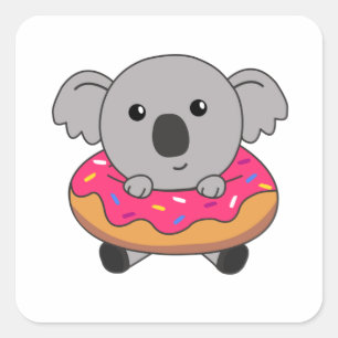 Adesivo Quadrado Sweet Koala Koalas Loaf Rosquinha Sprinkles Rosa