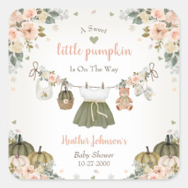 Adesivo Quadrado Sweet Little Pumpkin Autumn Baby Shower