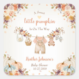 Adesivo Quadrado Sweet Little Pumpkin Autumn Baby Shower