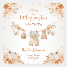 Adesivo Quadrado Sweet Little Pumpkin Autumn Baby Shower