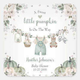 Adesivo Quadrado Sweet Little Pumpkin Autumn Baby Shower