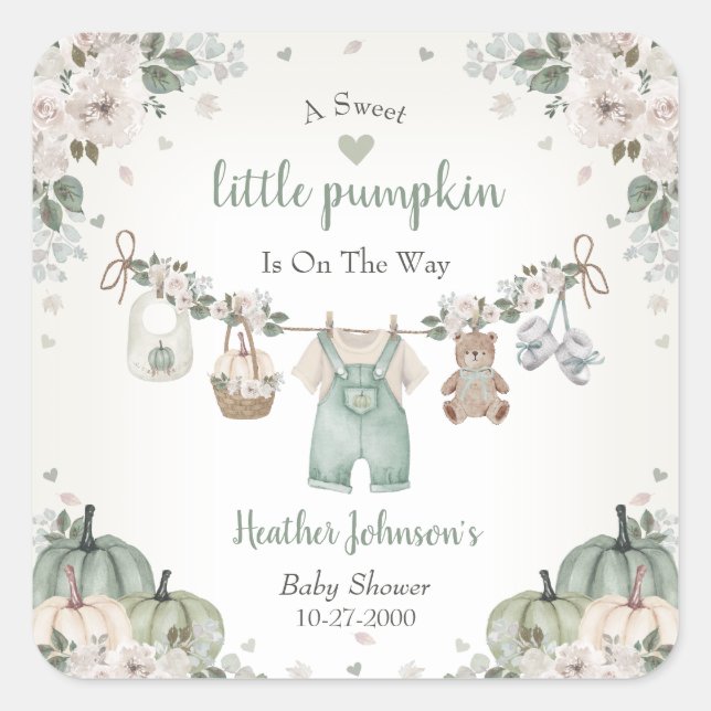 Adesivo Quadrado Sweet Little Pumpkin Autumn Baby Shower (Frente)