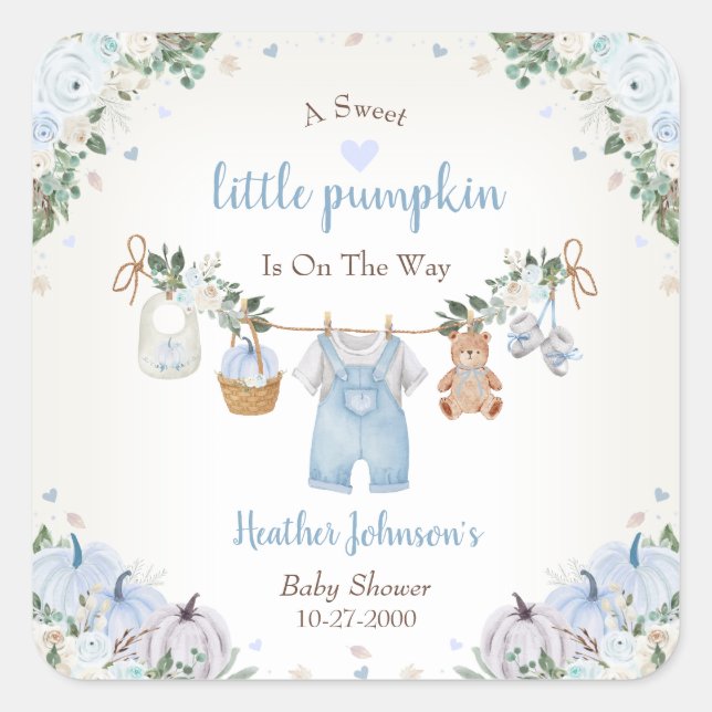 Adesivo Quadrado Sweet Little Pumpkin Autumn Baby Shower (Frente)