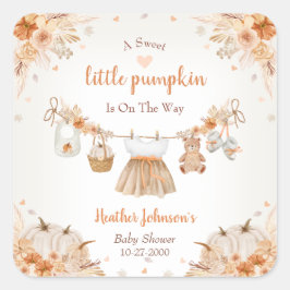 Adesivo Quadrado Sweet Little Pumpkin Autumn Baby Shower