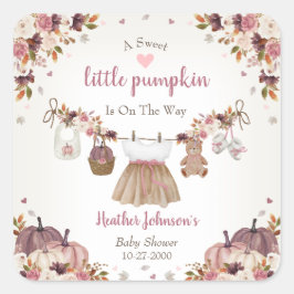 Adesivo Quadrado Sweet Little Pumpkin Autumn Baby Shower