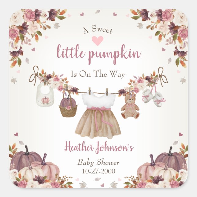 Adesivo Quadrado Sweet Little Pumpkin Autumn Baby Shower (Frente)