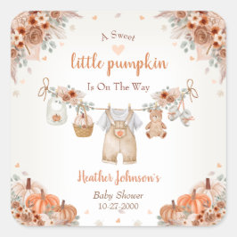 Adesivo Quadrado Sweet Little Pumpkin Autumn Baby Shower