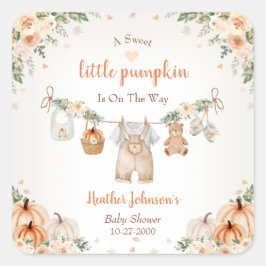 Adesivo Quadrado Sweet Little Pumpkin Autumn Baby Shower