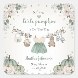 Adesivo Quadrado Sweet Little Pumpkin Autumn Baby Shower