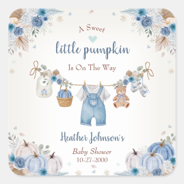 Adesivo Quadrado Sweet Little Pumpkin Autumn Baby Shower (Frente)