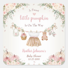 Adesivo Quadrado Sweet Little Pumpkin Autumn Baby Shower