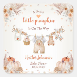 Adesivo Quadrado Sweet Little Pumpkin Autumn Baby Shower