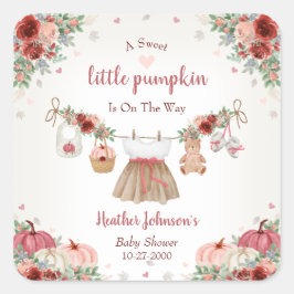 Adesivo Quadrado Sweet Little Pumpkin Autumn Baby Shower