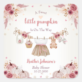 Adesivo Quadrado Sweet Little Pumpkin Autumn Baby Shower 