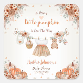 Adesivo Quadrado Sweet Little Pumpkin Autumn Baby Shower 