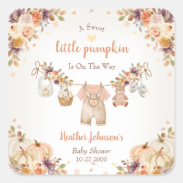 Adesivo Quadrado Sweet Little Pumpkin Autumn Baby Shower