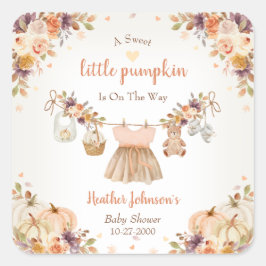 Adesivo Quadrado Sweet Little Pumpkin Autumn Baby Shower