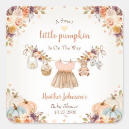 Adesivo Quadrado Sweet Little Pumpkin Autumn Baby Shower