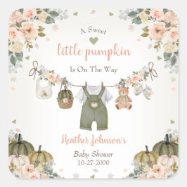 Adesivo Quadrado Sweet Little Pumpkin Autumn Baby Shower
