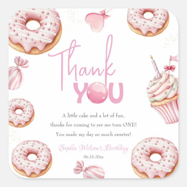 Adesivo Quadrado Sweet One Girl 1st Birthday (Frente)