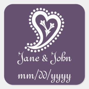 Adesivo Quadrado Sweet Paisley Hearts in Purple Sticker