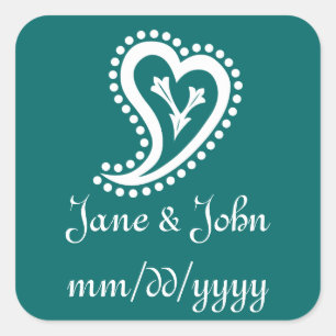 Adesivo Quadrado Sweet Paisley Hearts in Teal Sticker