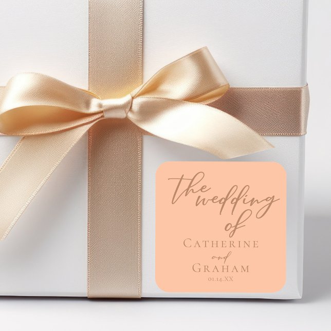 Adesivo Quadrado Sweet Peach Minimalista Script Summer Wedding (Criador carregado)