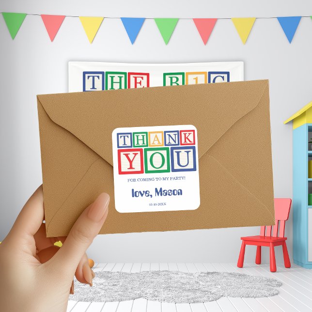 Adesivo Quadrado Sweet Personalized Primary Blocks Thank You (Criador carregado)