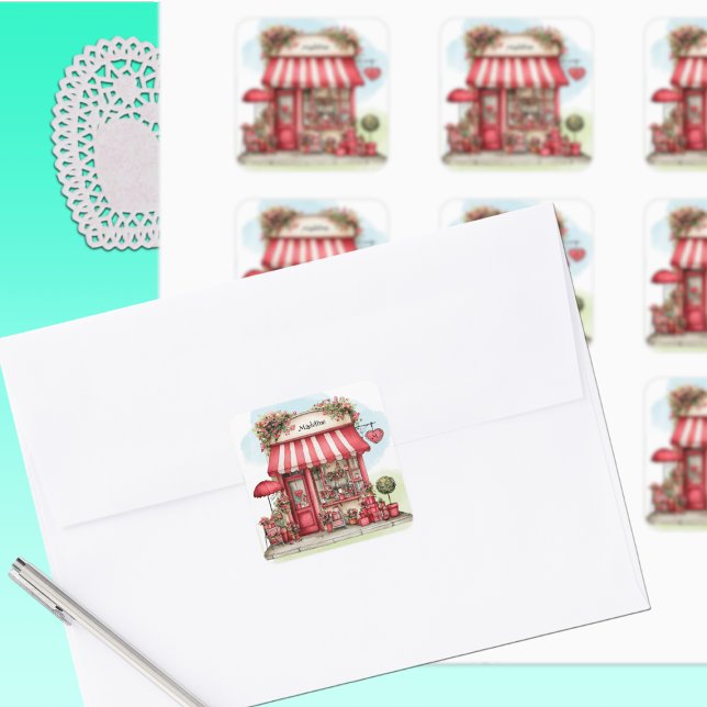 Adesivo Quadrado Sweet Valentine Flower Shop Personalized Sticker (Criador carregado)