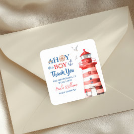 Adesivo Quadrado Sweet White Blue Red Nautical Ahoy Boy Thank You